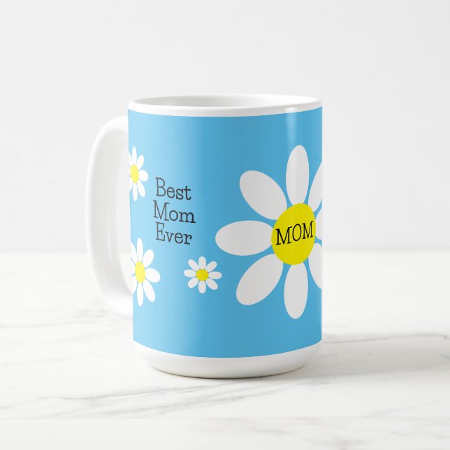 Mug Meilleure maman Jamais Blanc Marguerites Ciel Blue (Devant gauche)