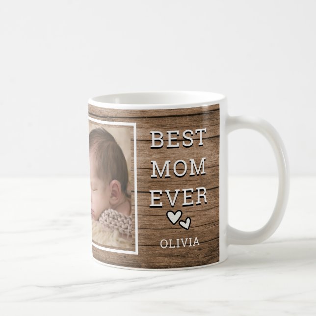 Mug Meilleure maman jamais Collage photo Rustic Wood (Droite)