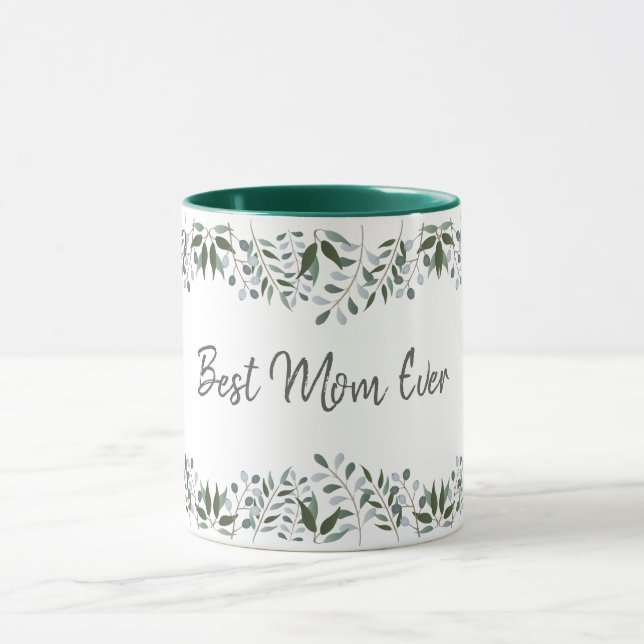 Mug Meilleure maman jamais Eucalyptus Vert Floral (Centre)