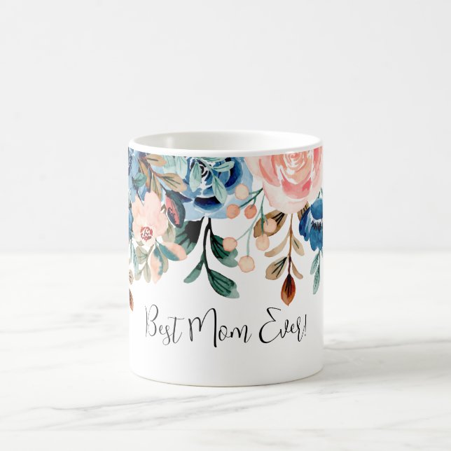 Mug Meilleure maman jamais rose et bleu Aquarelle Fleu (Centre)