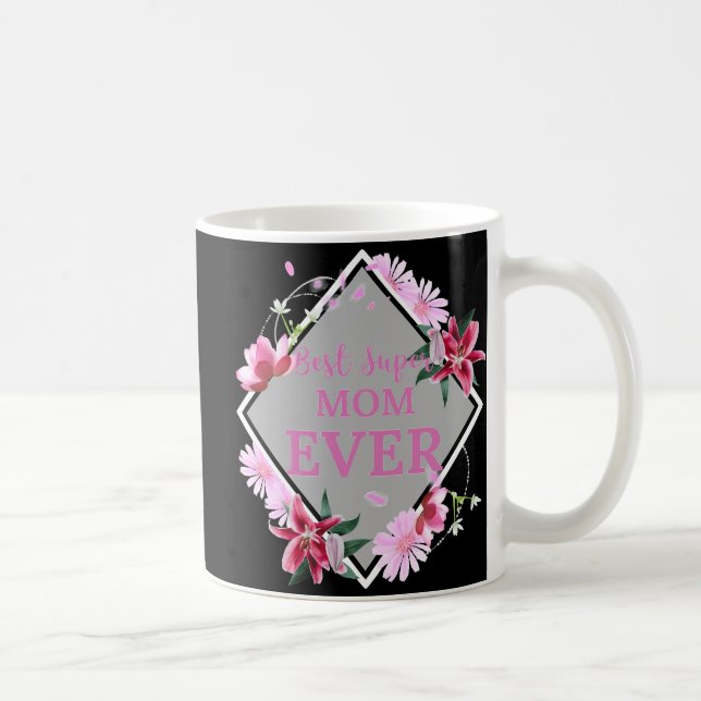 Mug Meilleure maman jamais rose texte avec des fleurs  (Droite)