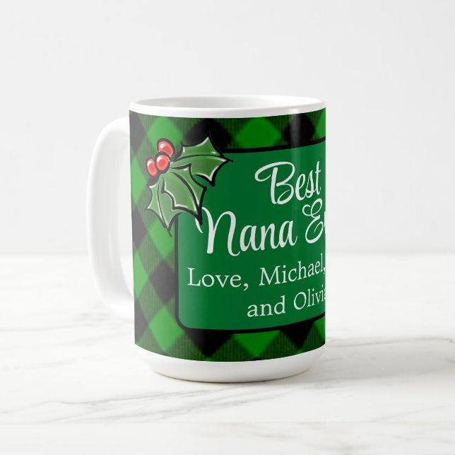 Mug Meilleure Nana jamais vert classique Plaid Holly b (Devant gauche)