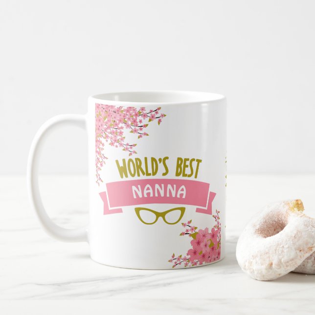 Mug Meilleure Nanna Plutôt rose florale du monde (Avec donut)