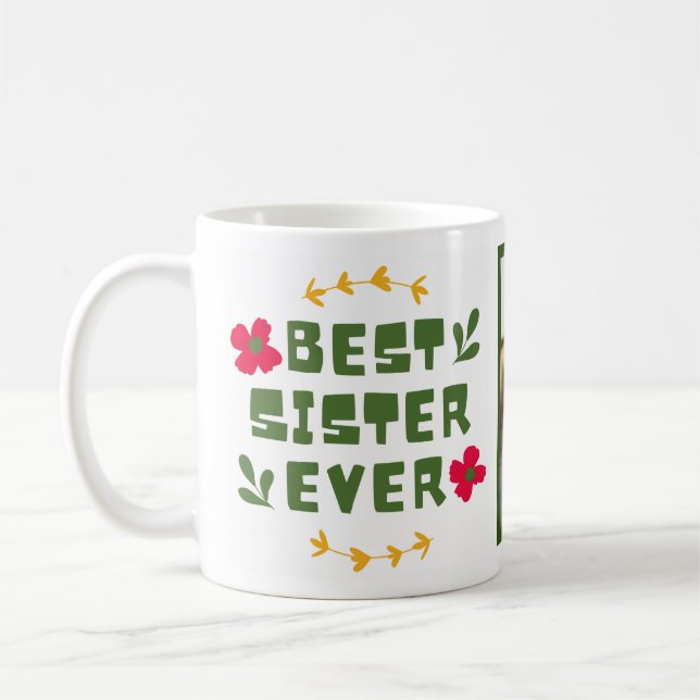 Mug 'Meilleure soeur Ever'Jaune Vert moderne illustrat (Gauche)