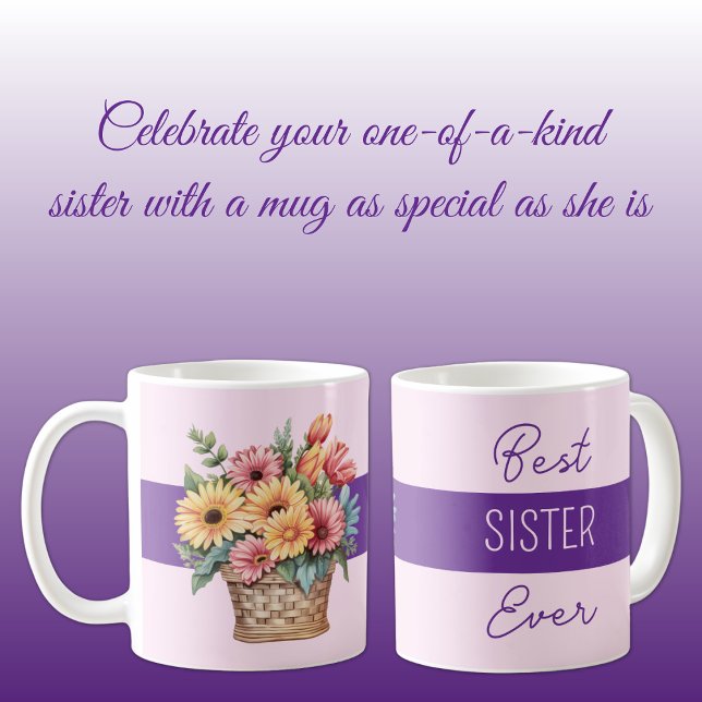 Mug Meilleure soeur jamais gerbera fleurs pourpre (Créateur téléchargé)