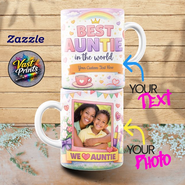 Mug Meilleure Tante Couronne Arc-en-Ciel Collage Photo (Best Auntie Rainbow Crown Custom Photo Collage Mug)