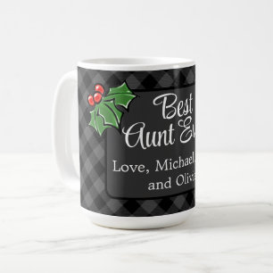 Mug Meilleure tante jamais Noël classique gris Plaid H