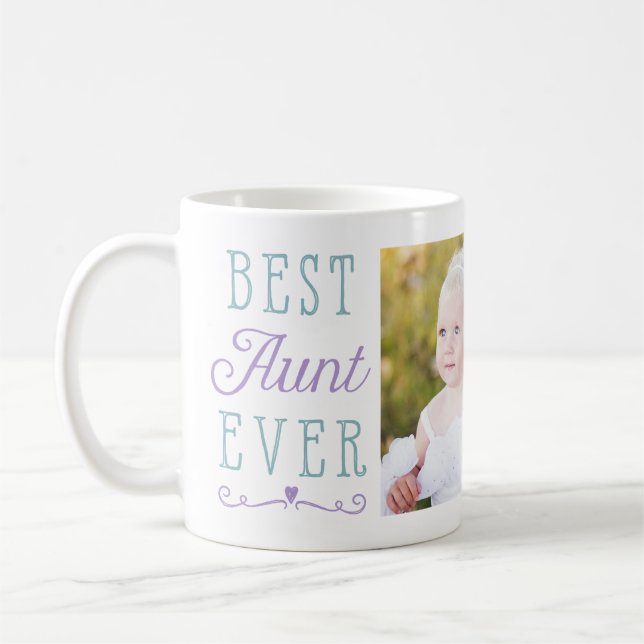 Mug Meilleure tante Jamais violet Turquoise Photo pers (Gauche)