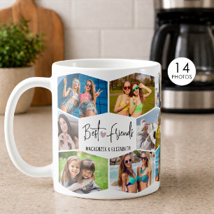 Mug Meilleurs Amis 14 Collage de Photos Motif Hexagone