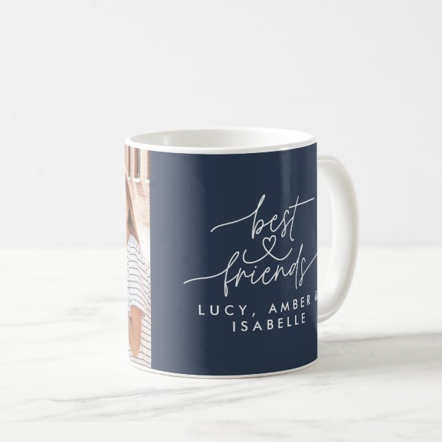 Mug Meilleurs amis coeur script photo élégant bleu pou (Devant droit)