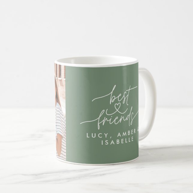 Mug Meilleurs amis coeur script photo élégant vert (Devant droit)