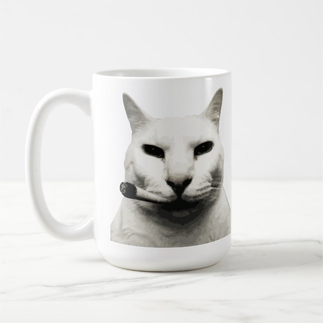 Mug Mème de chat drôle et cool fumant une cigarette (Gauche)