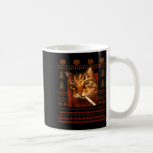Mug Mème de chat qui fume drôle Noël laid pour hommes 