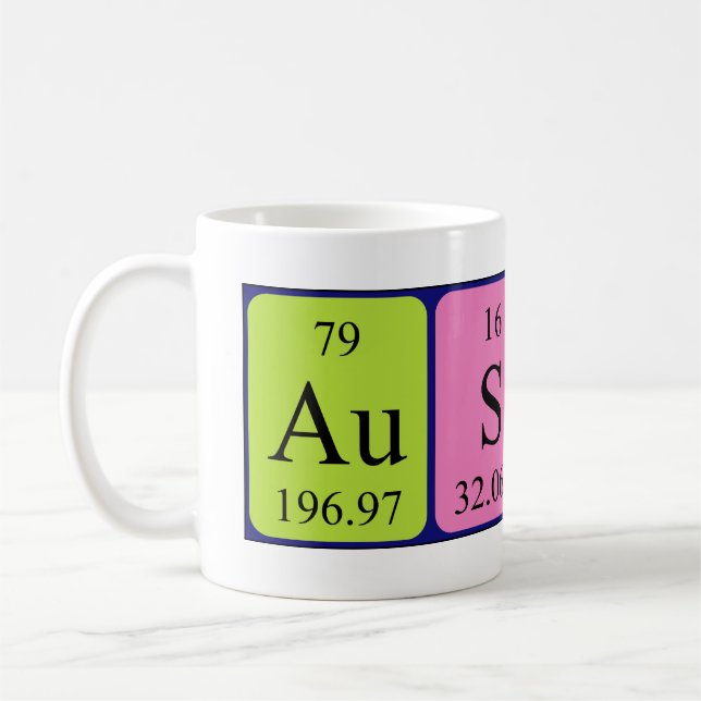 Mug Mémoire de nom de table périodique d'Austin (Gauche)