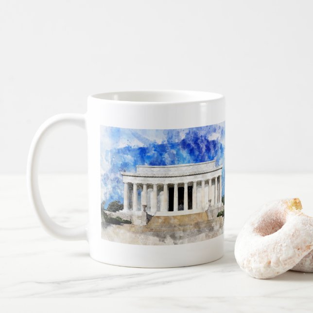 Mug Mémorial Lincoln façade en aquarelle (Avec donut)