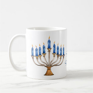 Mug Menorah avec des bougies brûlantes Joyeux Hanoukka