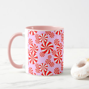 Mug Menthe blanche rouge sur Motif de bonbons rose cla