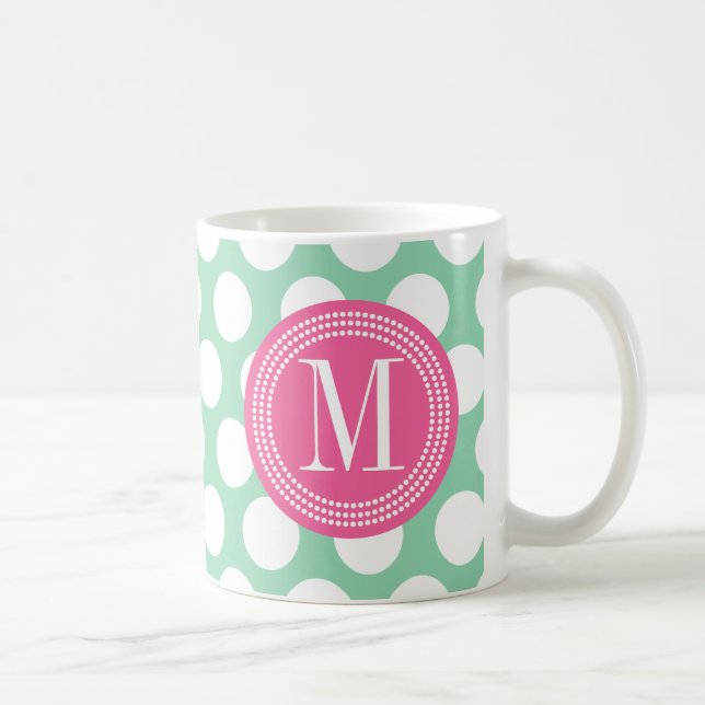 Mug Menthe d'obscurité et pois de Pink| grand décoré (Droite)