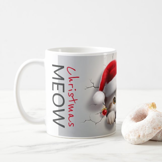 Mug Meow chaton de Noël avec casquette père Noël (Avec donut)