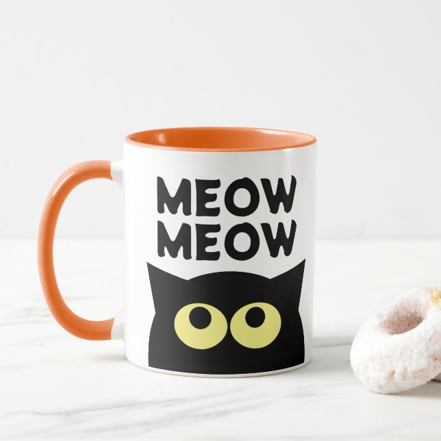Mug Meow Meow drôle de mème de chat dessin animé café  (Avec donut)