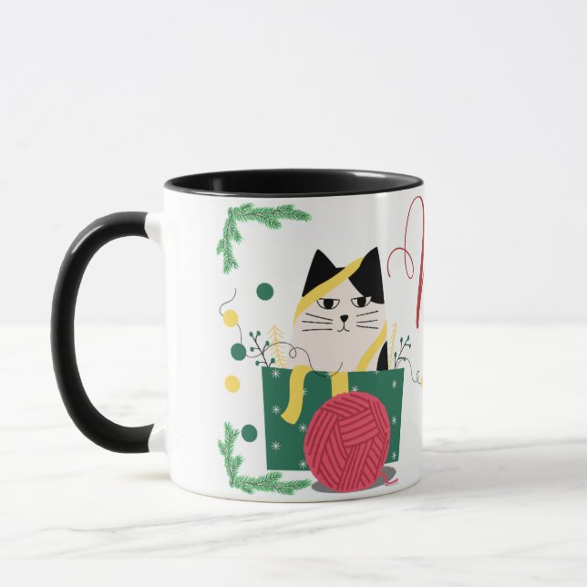 Mug 'Meowy Christmas' - Dessin de chat adorable (Gauche)