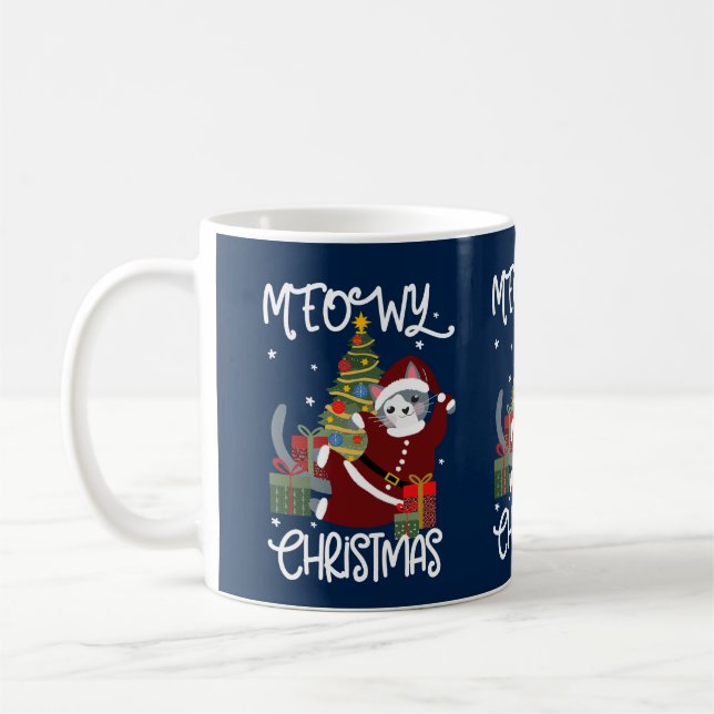 Mug Meowy Christmas mignon Amoureux des chats drôle (Gauche)