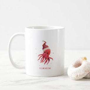 Mug Mer octopique mignonne et salutations Santa Hat