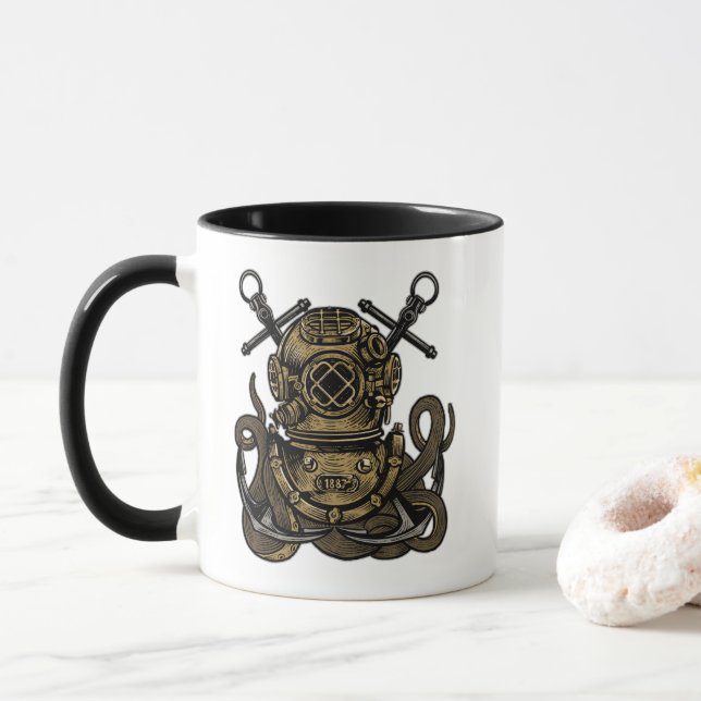Mug Mer profonde, Ocean Bell Diver, Octopus, Ancre, (Avec donut)