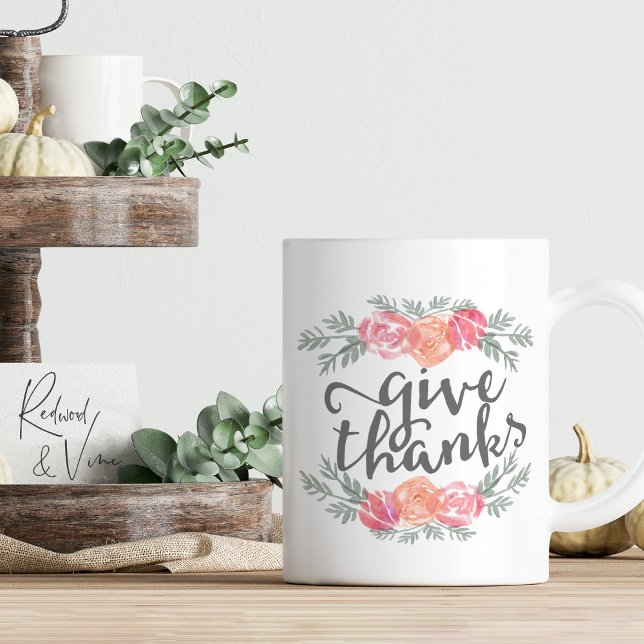 Mug Merci. | Aquarelle Florale Thanksgiving (Créateur téléchargé)