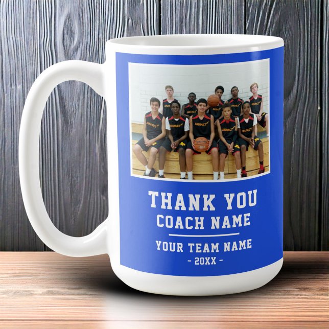 Mug Merci bleu Nom de l'équipe d'entraîneurs Photo (Créateur téléchargé)