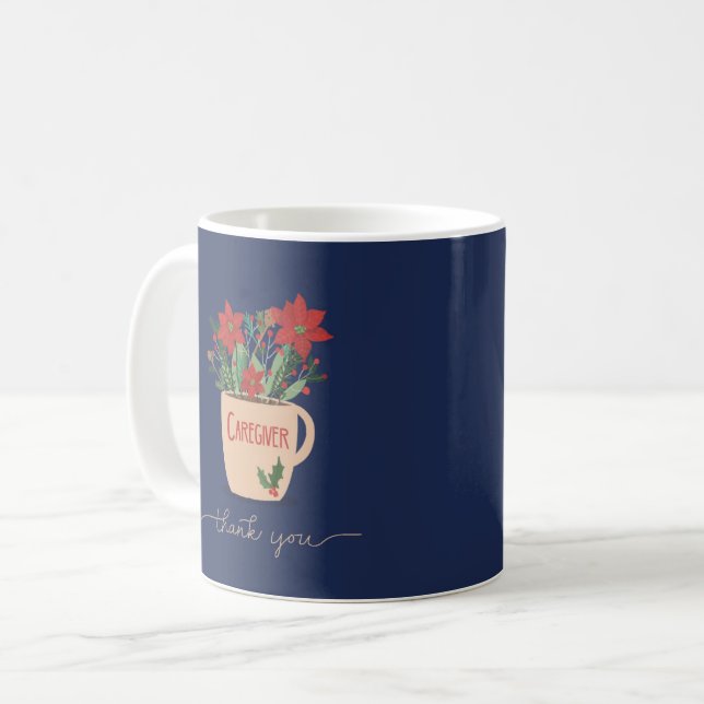 Mug Merci d'aidants naturels à Noël Poinsettias (Devant gauche)