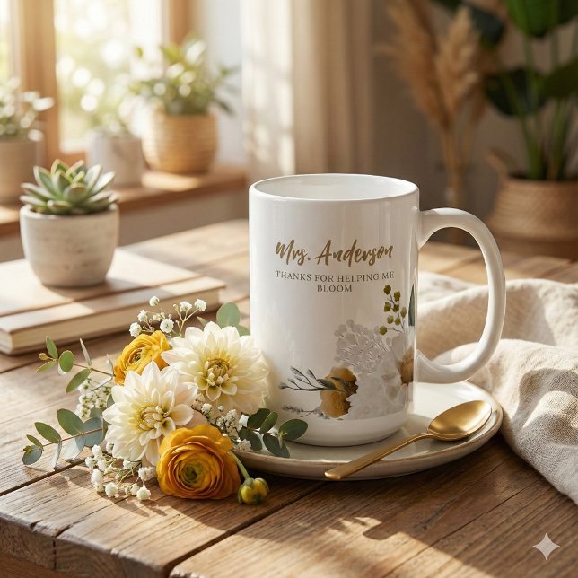 Mug Merci de m'avoir aidé à fleurir (Thank a special teacher with this, "Thanks for helping me bloom" personalized mug! )