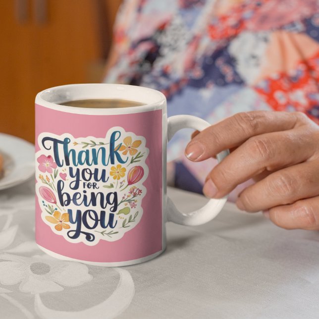 Mug Merci D'Être Toi Muet (Thank someone special with this beautiful watercolor floral, "Thank you for being you" mug! )