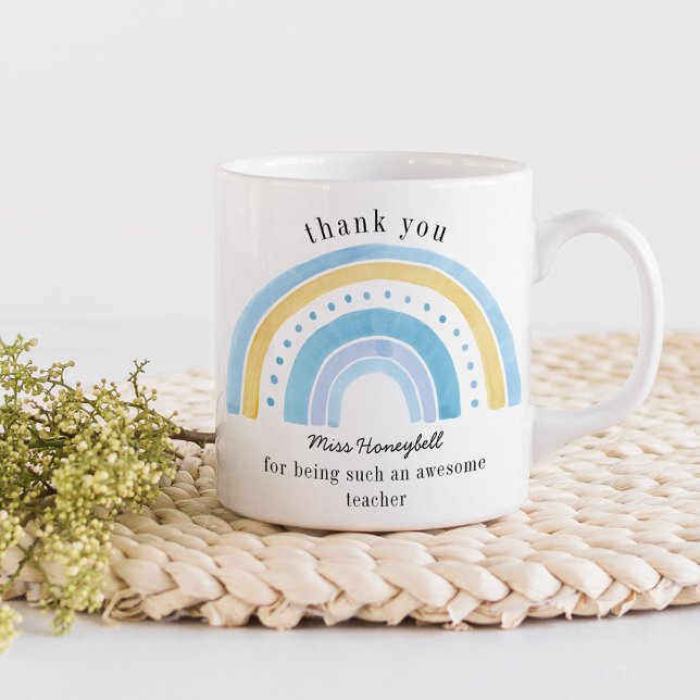 Mug Merci Doodle Bleu arc-en-ciel Awesome enseignant (Awesome Teacher thank you gift mug with pastel rainbow
)