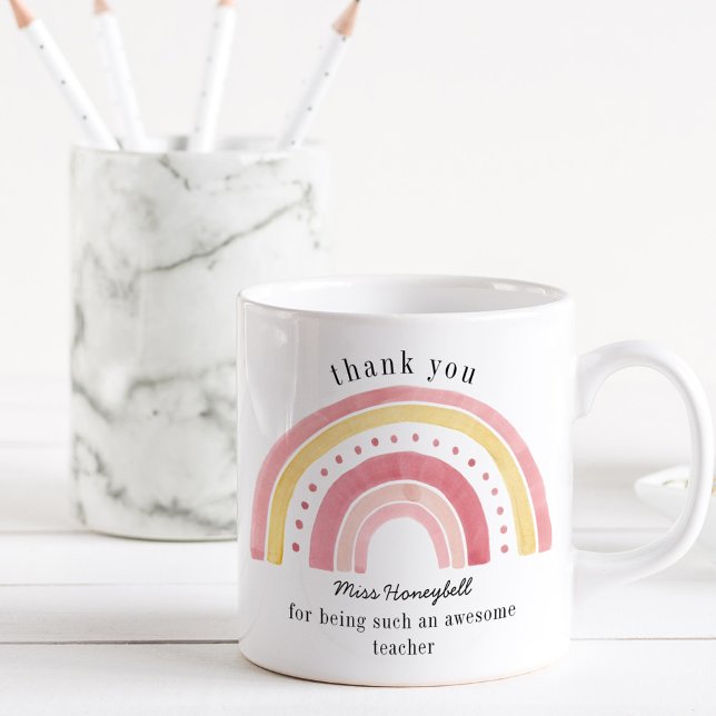 Mug Merci Doodle rose arc-en-ciel Awesome enseignant (Awesome Teacher thank you gift mug with pastel rainbow)