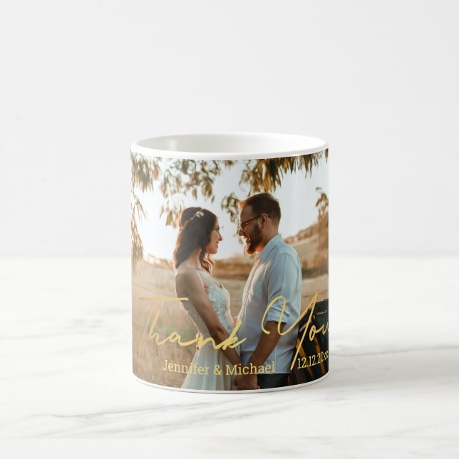 Mug merci, écriture élégante or mariage photo (Centre)