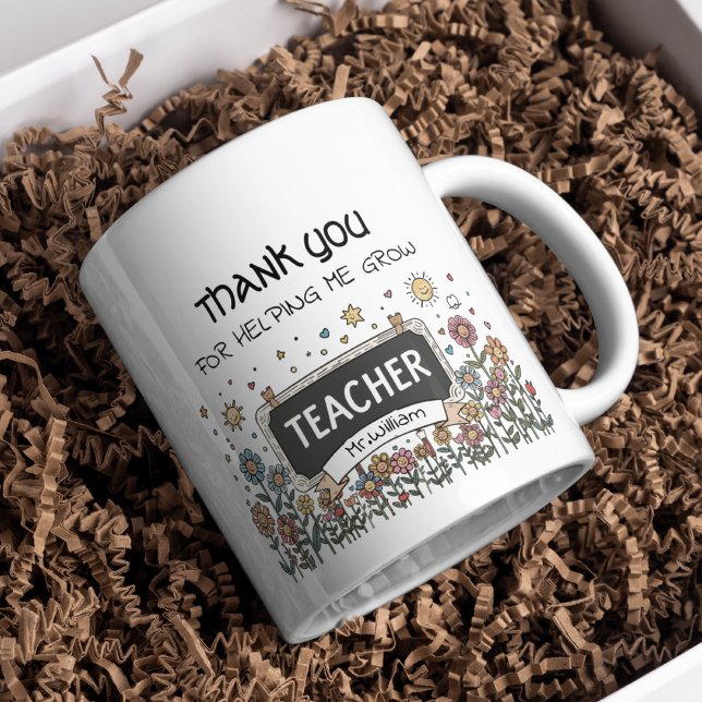 Mug Merci pour m'aider à grandir professeur de fleurs (Créateur téléchargé)