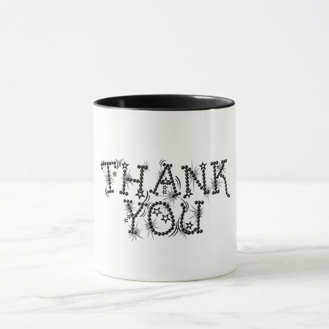 Mug Merci Texte Élégant Étoiles Typographie (Centre)