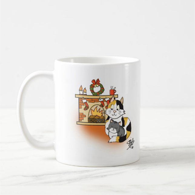 Mug Mère Chat et Kitten Foyer chaleureux Noël (Gauche)