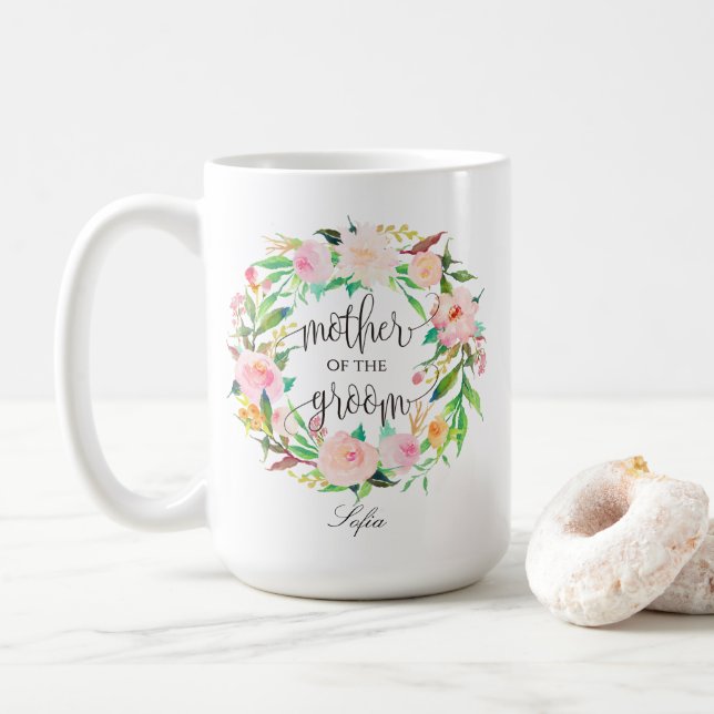 Mug Mère de la chambre, Calligraphie, couronne florale (Avec donut)