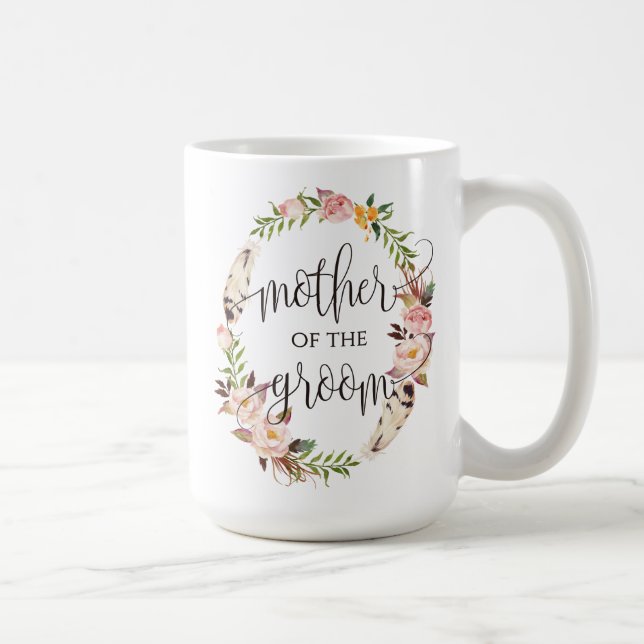 Mug Mère de la chambre, Calligraphie, couronne florale (Droite)
