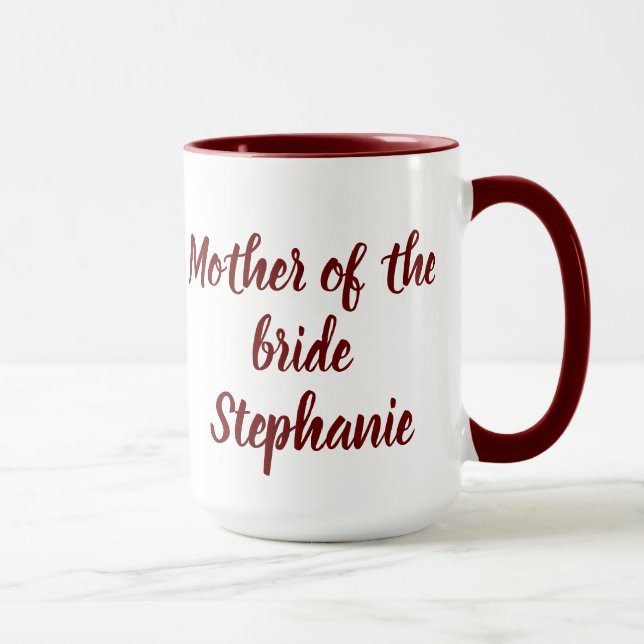 Mug Mère de la mariée Bourgogne Mariages de script (Droite)