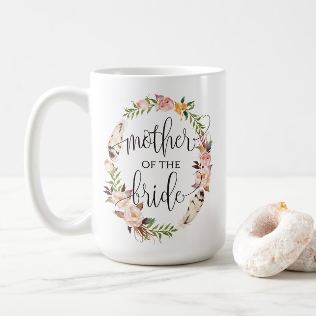 Mug Mère de la mariée, Calligraphie, couronne florale- (Avec donut)