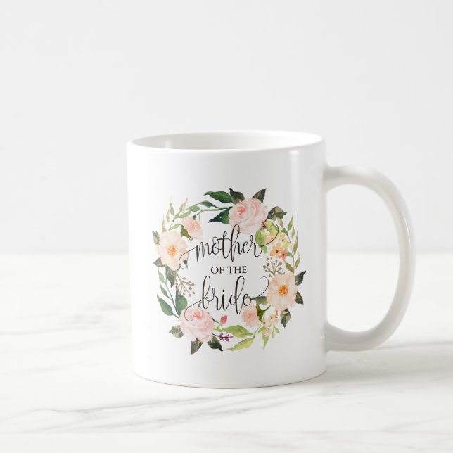 Mug Mère de la mariée, Calligraphie, couronne florale- (Droite)