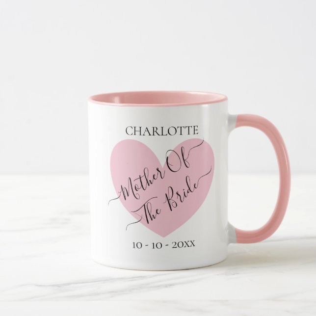 Mug Mère De La Mariée Coeur Rose Personnalisée (Droite)