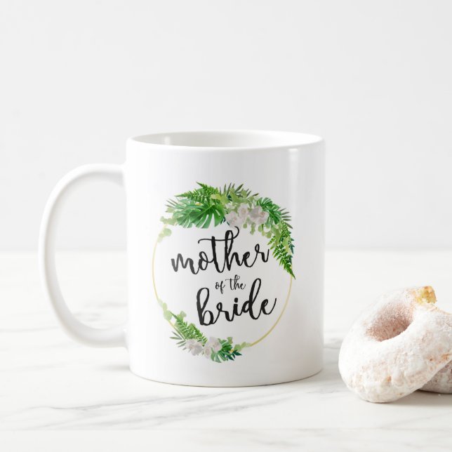 Mug Mère de la mariée en feuille de palme tropicale (Avec donut)