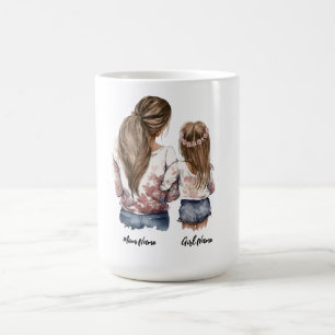 Mug Mère et fille, cheveux longs, nom personnalisé