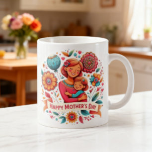 Mug Mère et fille s'étreignent Floral Fête des Mères