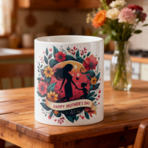 Mug Mère et fille silhouette florale Fête des mères