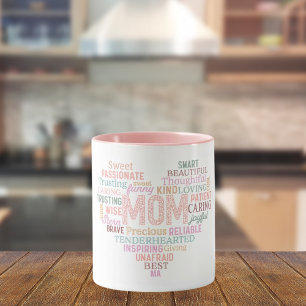 Mug Mère mère coeur mot art rose pêche